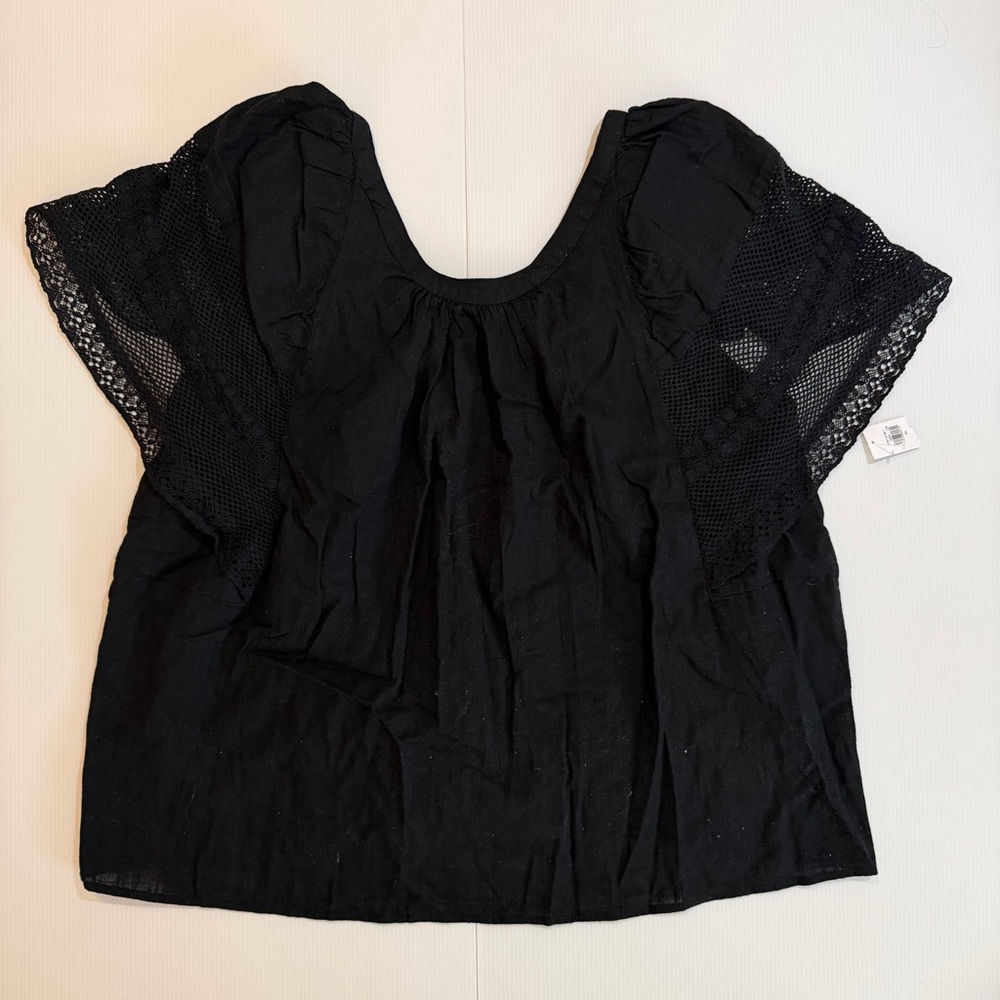 NWT! Old Navy - Black Blouse with Mesh Sleeves - Size Extra Large (XL)